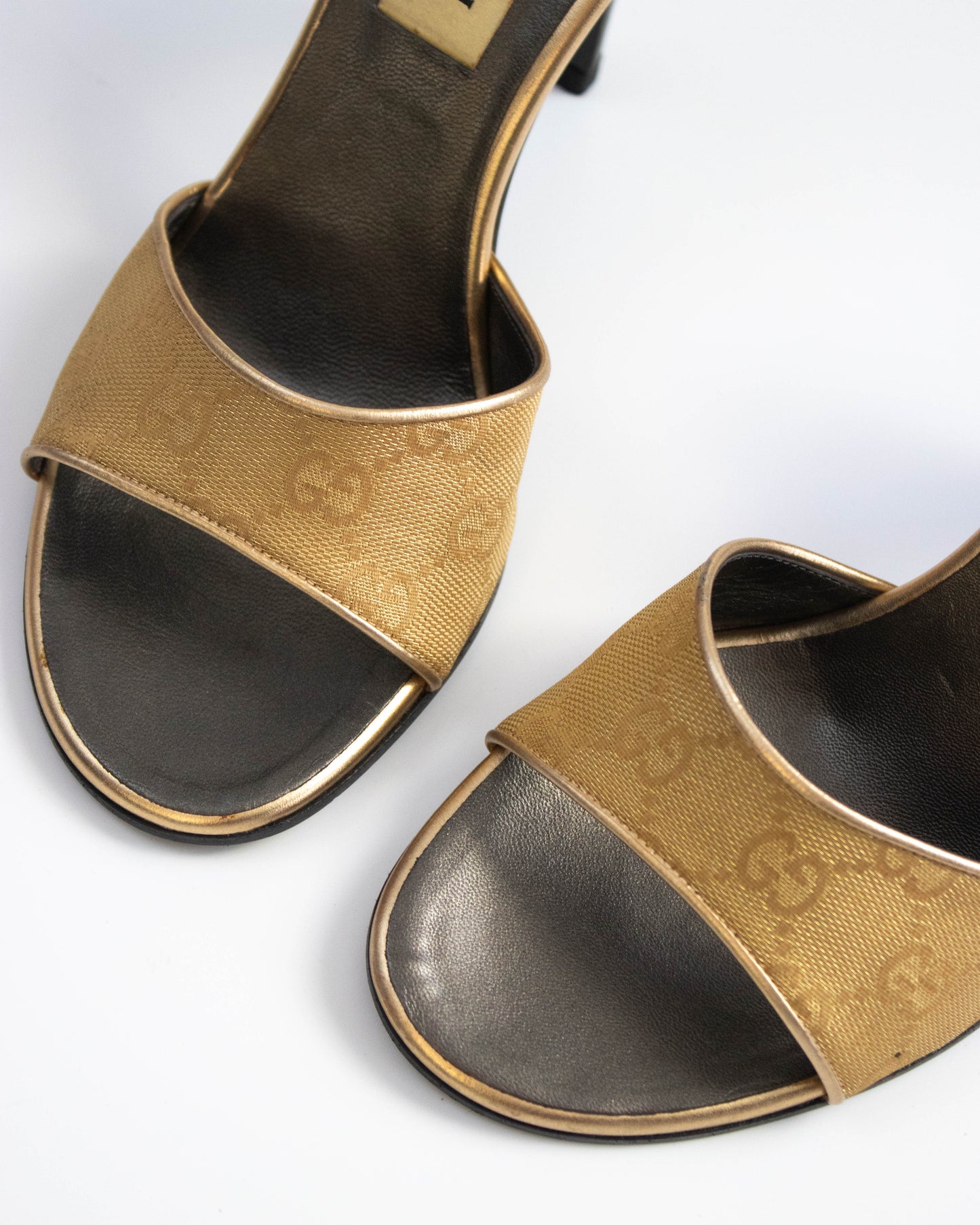 Vintage Gucci by Tom Ford Gold GG Monogram Canvas Mule Heels / 37 (US 7)