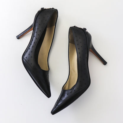 Vintage Gucci Black Leather GG Interlocking Logo Heels Pointed Toe Pumps / 36 (US 6)