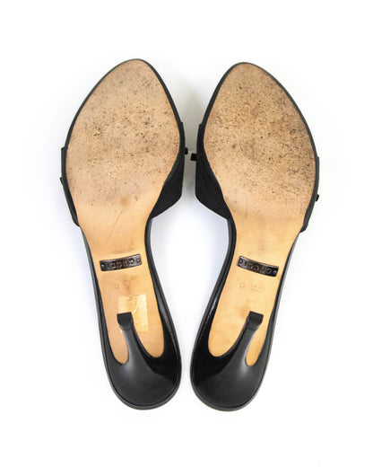 Vintage Gucci Black Monogram Canvas Mules Bow Detail / 37.5 (US 7.5)