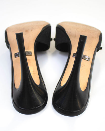 Vintage Gucci Black Monogram Canvas Mules Bow Detail / 37.5 (US 7.5)