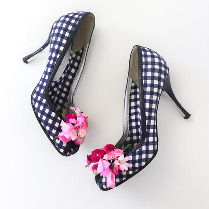 Vintage S/S 2006 Dolce&Gabbana Gingham Plaid Flower Detail Heels / 37 (US 7)