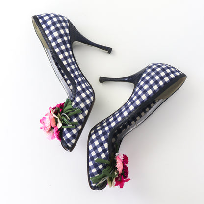 Vintage S/S 2006 Dolce&Gabbana Gingham Plaid Flower Detail Heels / 37 (US 7)