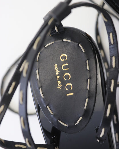 Vintage S/S 2002 Gucci by Tom Ford Iconic Ankle Wrap Lace Up Bamboo Heels / 36 (US 6)