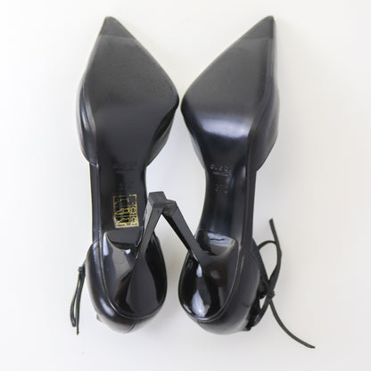 Vintage Gucci by Tom Ford Black Leather Pointed Toe Heels Satin Bow Pumps / 37 (US 7)