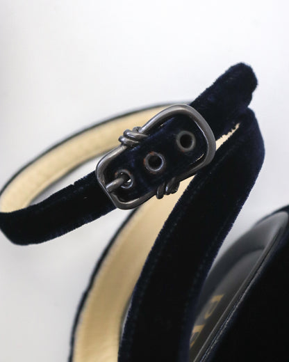 Vintage S/S 1997 Prada Blue Velvet Platform Wedge Runway Sandals / 36.5 (US 6.5)