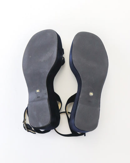 Vintage S/S 1997 Prada Blue Velvet Platform Wedge Runway Sandals / 36.5 (US 6.5)