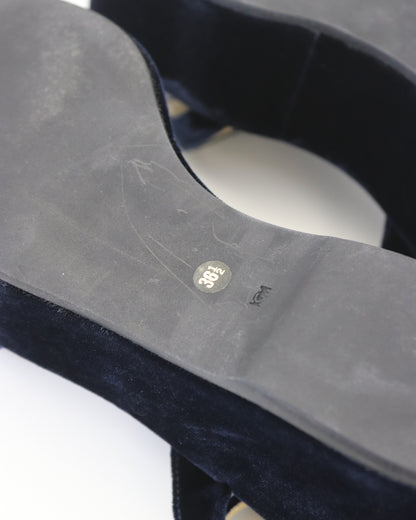 Vintage S/S 1997 Prada Blue Velvet Platform Wedge Runway Sandals / 36.5 (US 6.5)