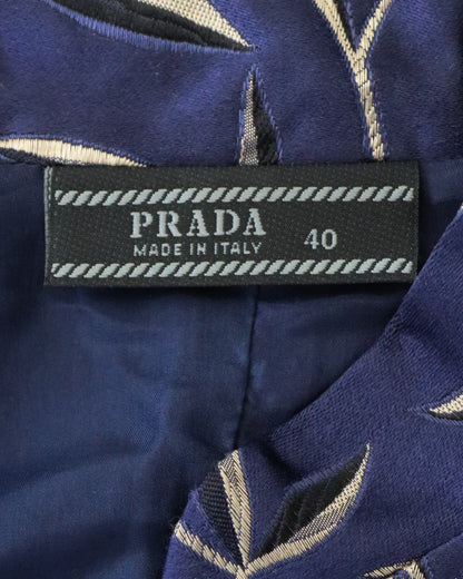 Vintage S/S 1997 Prada Blue Silk Jacquard Bamboo Chinoiserie Runway Blouse / IT 40 (XS)