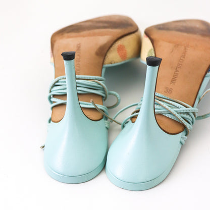 Vintage 2000s Manolo Blahnik Stingray Skin Turquoise Leather Lace Up Mules / 36 (US 6)