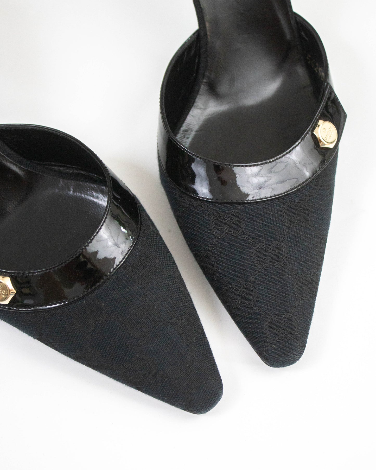 Vintage Gucci Black Monogram Canvas Mule Heels / 38.5 (US 8.5)