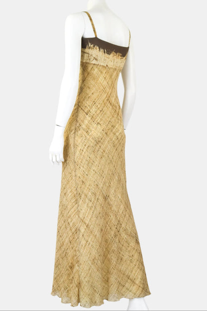Vintage S/S 1997 Roberto Cavalli Silk Runway Gown Hay Print Long Dress / M