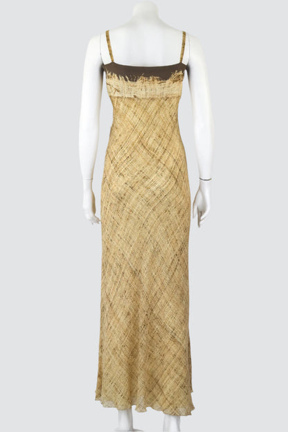 Vintage S/S 1997 Roberto Cavalli Silk Runway Gown Hay Print Long Dress / M