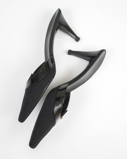 Vintage Gucci Black Monogram Canvas Mule Heels / 38.5 (US 8.5)