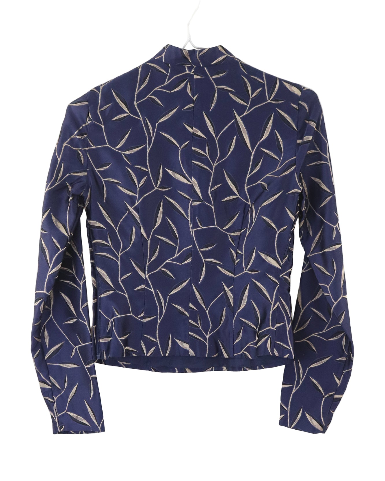 Vintage S/S 1997 Prada Blue Silk Jacquard Bamboo Chinoiserie Runway Blouse / IT 40 (XS)