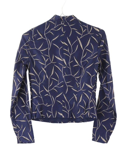 Vintage S/S 1997 Prada Blue Silk Jacquard Bamboo Chinoiserie Runway Blouse / IT 40 (XS)