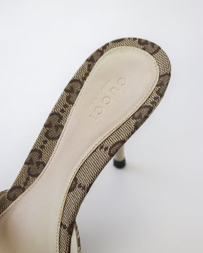 Vintage 2000s Gucci GG Monogram Canvas Mule Heels Horsebit Detail / 36 (US 6)