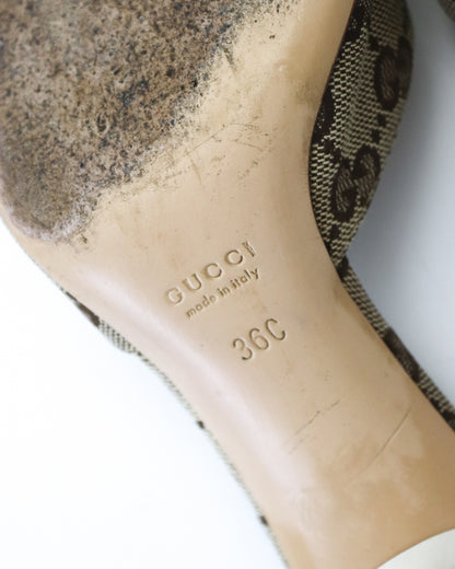 Vintage 2000s Gucci GG Monogram Canvas Mule Heels Horsebit Detail / 36 (US 6)