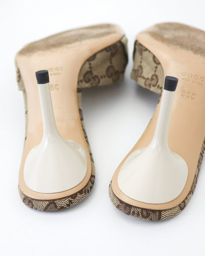 Vintage 2000s Gucci GG Monogram Canvas Mule Heels Horsebit Detail / 36 (US 6)