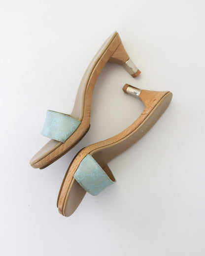 Vintage 2000s Gucci Blue GG Monogram Canvas Clog Mules / 36.5 (US 6.5)