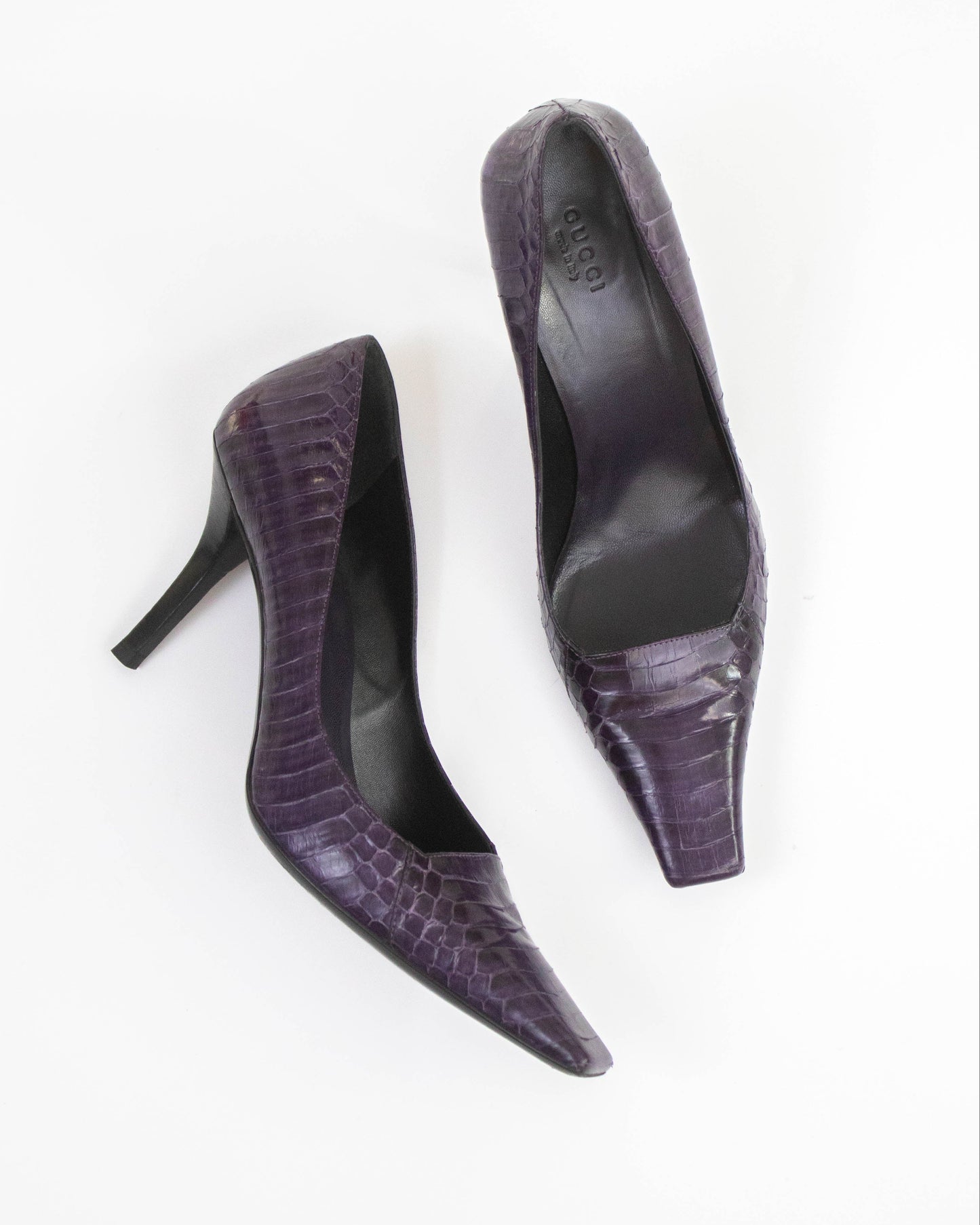 Vintage Gucci Purple Snakeskin Pattern Pumps G Letter Detail / 39.5 (US 9.5)