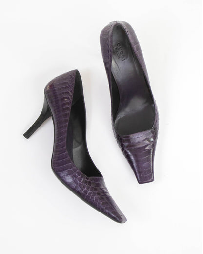 Vintage Gucci Purple Snakeskin Pattern Pumps G Letter Detail / 39.5 (US 9.5)