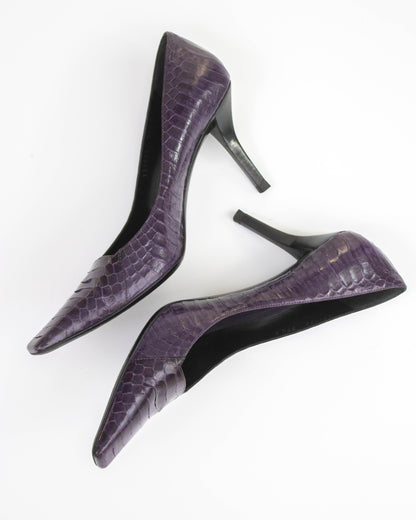 Vintage Gucci Purple Snakeskin Pattern Pumps G Letter Detail / 39.5 (US 9.5)