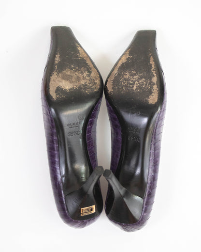 Vintage Gucci Purple Snakeskin Pattern Pumps G Letter Detail / 39.5 (US 9.5)