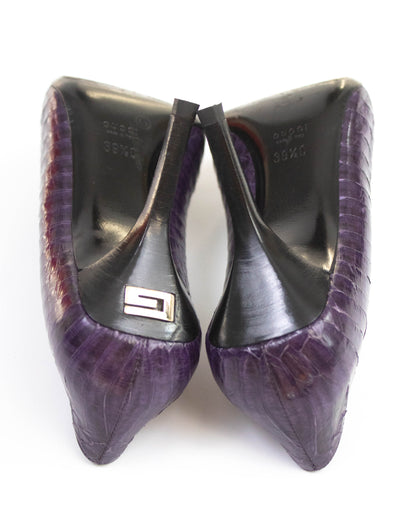 Vintage Gucci Purple Snakeskin Pattern Pumps G Letter Detail / 39.5 (US 9.5)