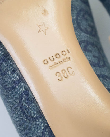 Vintage Gucci Interlocking GG Denim Monogram Heels G Letter Detail / 38 (US 8)