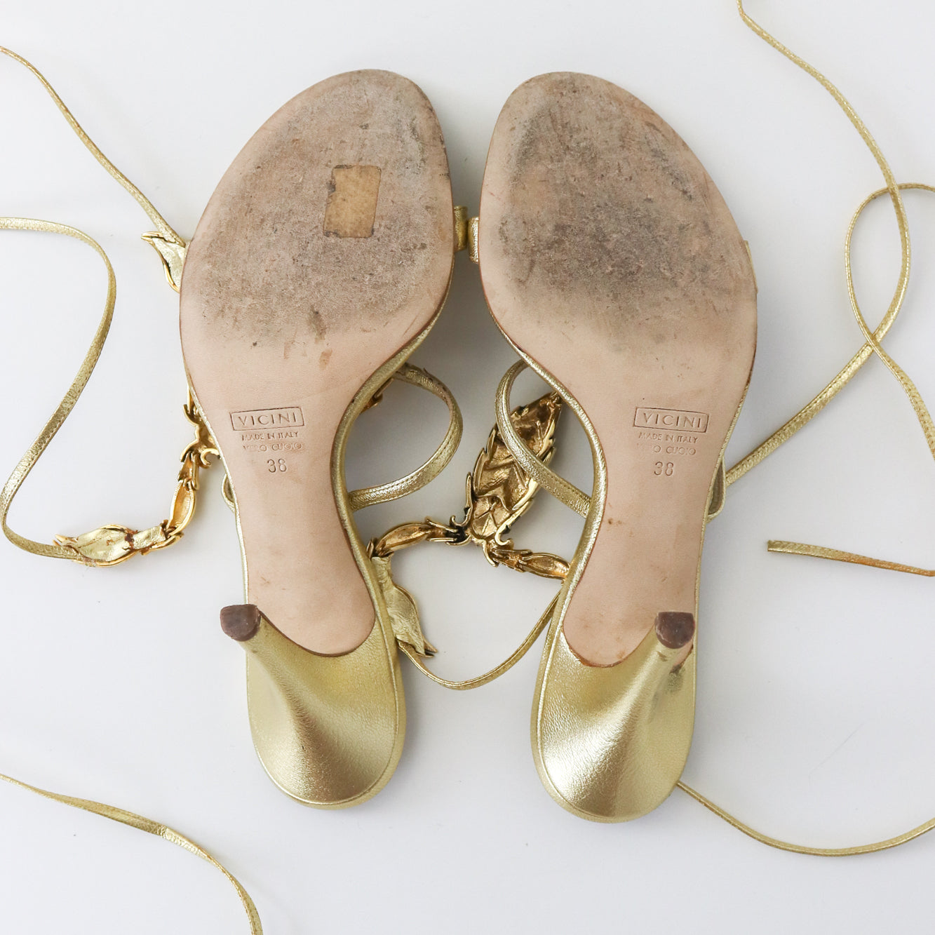Vintage Vicini Giuseppe Zanotti Gold Scoprion Python Leather Lace Up Heels / 38 (US 8)