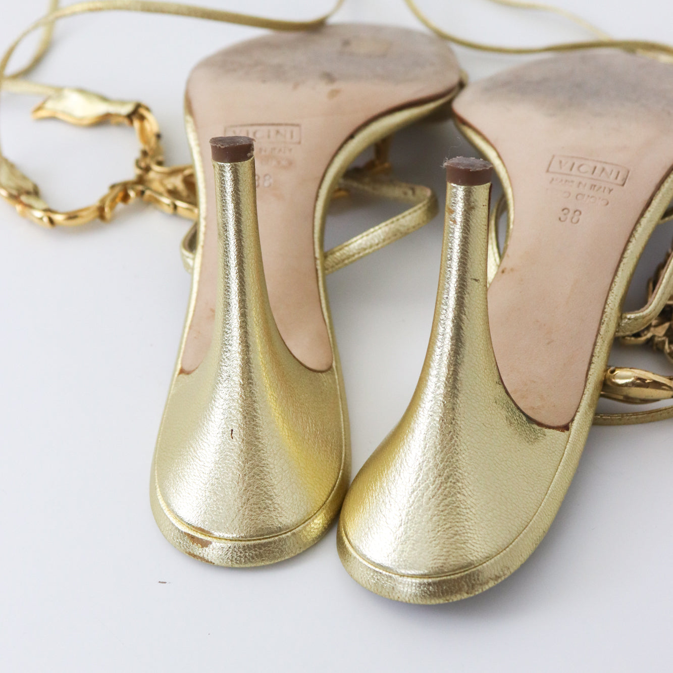Vintage Vicini Giuseppe Zanotti Gold Scoprion Python Leather Lace Up Heels / 38 (US 8)