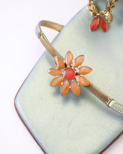 Vintage Vicini Giuseppe Zanotti Metallic Blue Square Toe Bejeweled Mule Heels / 38 (US 8)