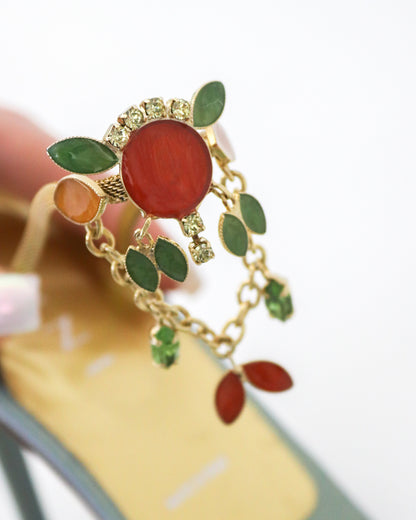 Vintage Vicini Giuseppe Zanotti Metallic Blue Square Toe Bejeweled Mule Heels / 38 (US 8)