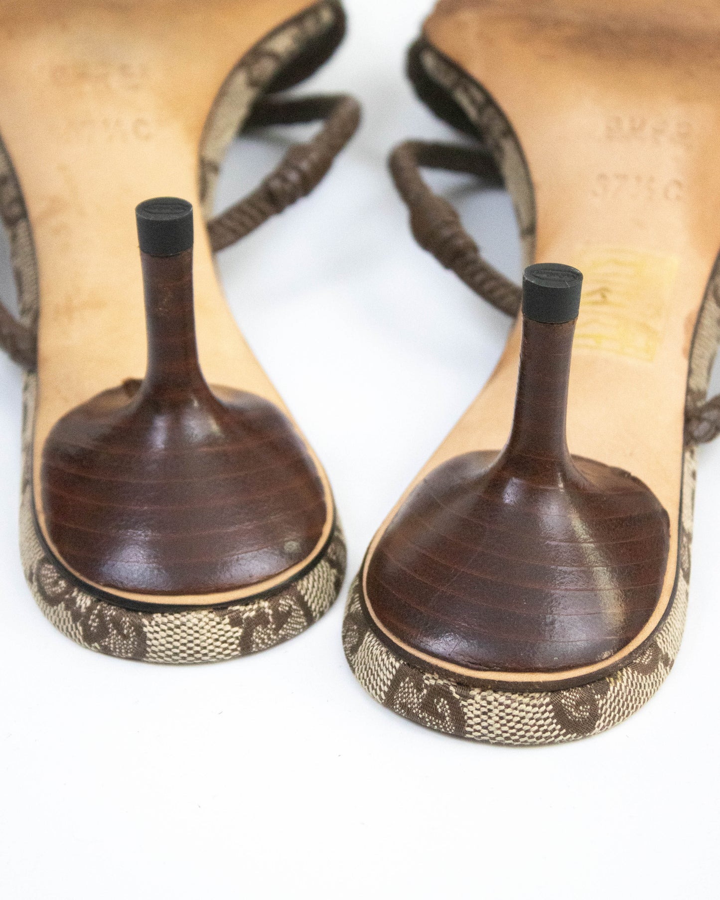 Vintage Gucci Monogram Canvas Braided Leather Mule Heels / 37.5 (US 7.5)