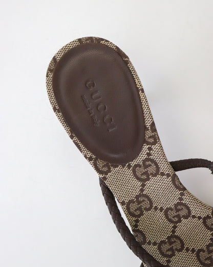Vintage F/W 2002 Gucci by Tom Ford GG Monogram Braided Leather Kitten Heel Mules / 34.5 (US 4.5)