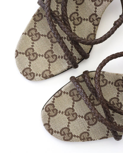 Vintage F/W 2002 Gucci by Tom Ford GG Monogram Braided Leather Kitten Heel Mules / 34.5 (US 4.5)