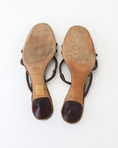 Vintage F/W 2002 Gucci by Tom Ford GG Monogram Braided Leather Kitten Heel Mules / 34.5 (US 4.5)