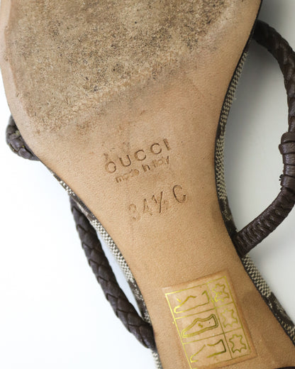 Vintage F/W 2002 Gucci by Tom Ford GG Monogram Braided Leather Kitten Heel Mules / 34.5 (US 4.5)