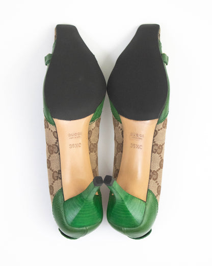 Vintage Gucci Monogram Canvas Pumps Chain Detail / 36.5 (US 6.5)