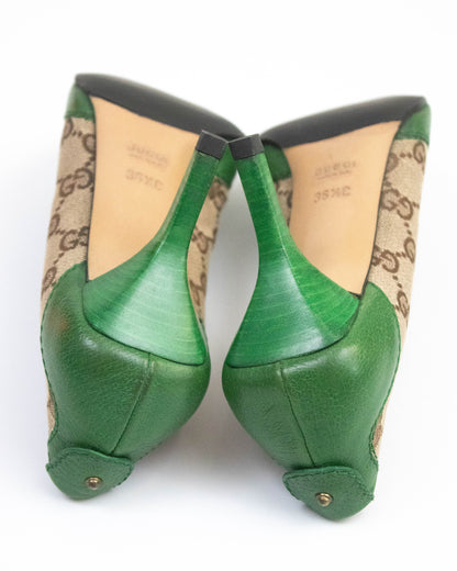 Vintage Gucci Monogram Canvas Pumps Chain Detail / 36.5 (US 6.5)
