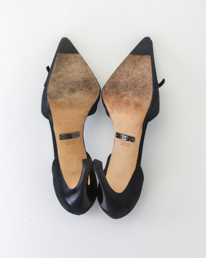 Vintage 2000s Gucci Black GG Monogram Canvas d'Orsay Pumps Bow Detail / 35.5 (US 5.5)