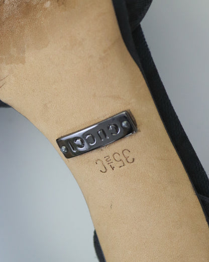 Vintage 2000s Gucci Black GG Monogram Canvas d'Orsay Pumps Bow Detail / 35.5 (US 5.5)