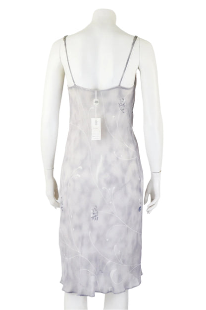 NWT Vintage Maria Grazia Severi Pale Lilac Viscose Slip Dress Rhinestones Straps / IT 42 (S-M)