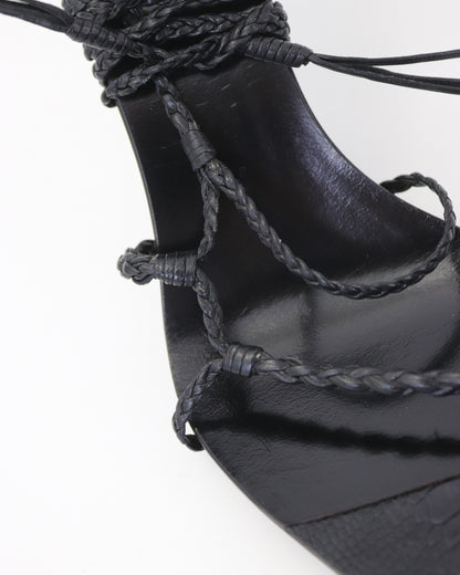 Vintage F/W 2002 Gucci by Tom Ford Black Ostrich Leather Lace Up Heels / 36 (US 6)