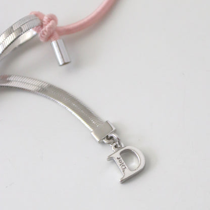 Vintage Christian Dior Silver Pink Chord Choker CD Logo Ribbon Necklace
