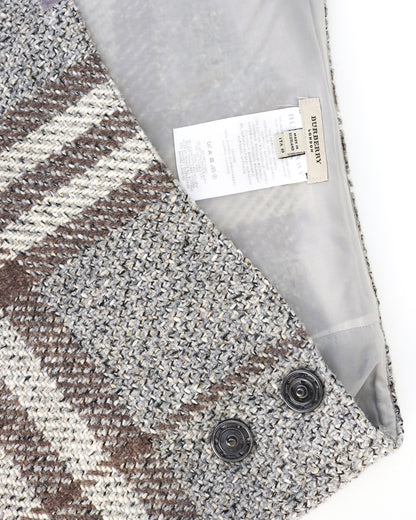 Vintage Burberry Grey Nova Check Thick Textured Wool Wrap Kilt Skirt / IT 40 (S)