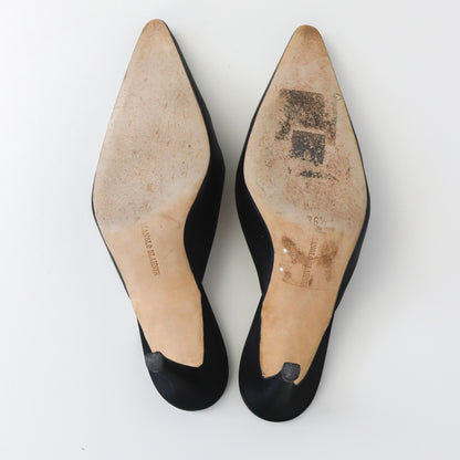 Rare Vintage Manolo Blahnik Black Satin Mules Floral Embroidery Detail As seen in The Sopranos / 36.5 (US 6.5)