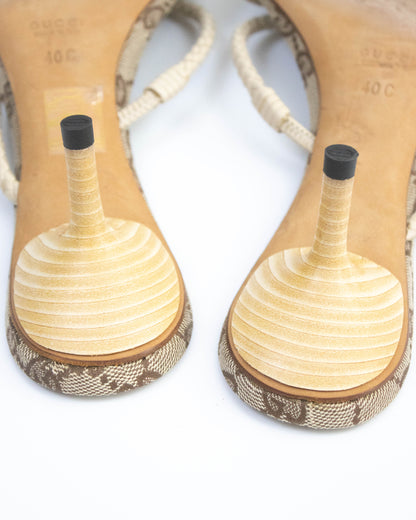 Vintage F/W 2002 Gucci Monogram Canvas Kitten Heel Mules / 40 (US 10)