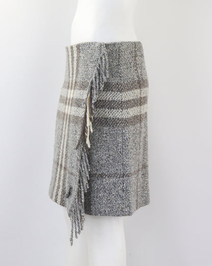 Vintage Burberry Grey Nova Check Thick Textured Wool Wrap Kilt Skirt / IT 40 (S)