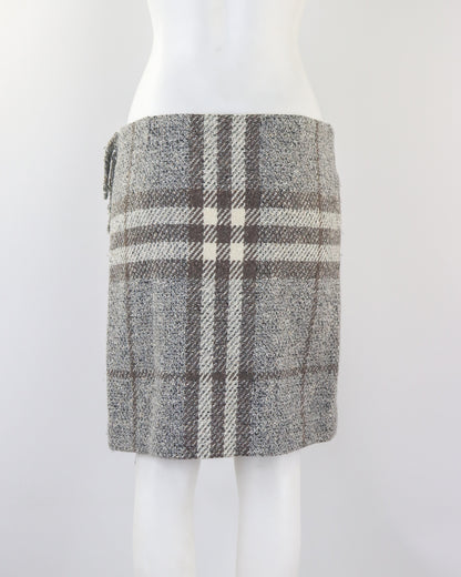 Vintage Burberry Grey Nova Check Thick Textured Wool Wrap Kilt Skirt / IT 40 (S)